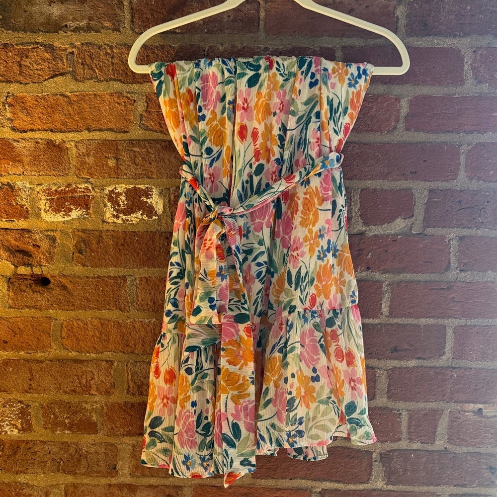 AQUA Floral Strapless Dress with Belt